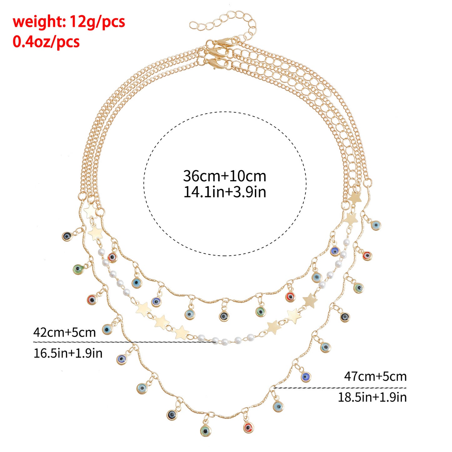 Vintage Fashion Enamel Evil Eye and Star Pendant Clavicle Necklace in Alloy with Plated Finish