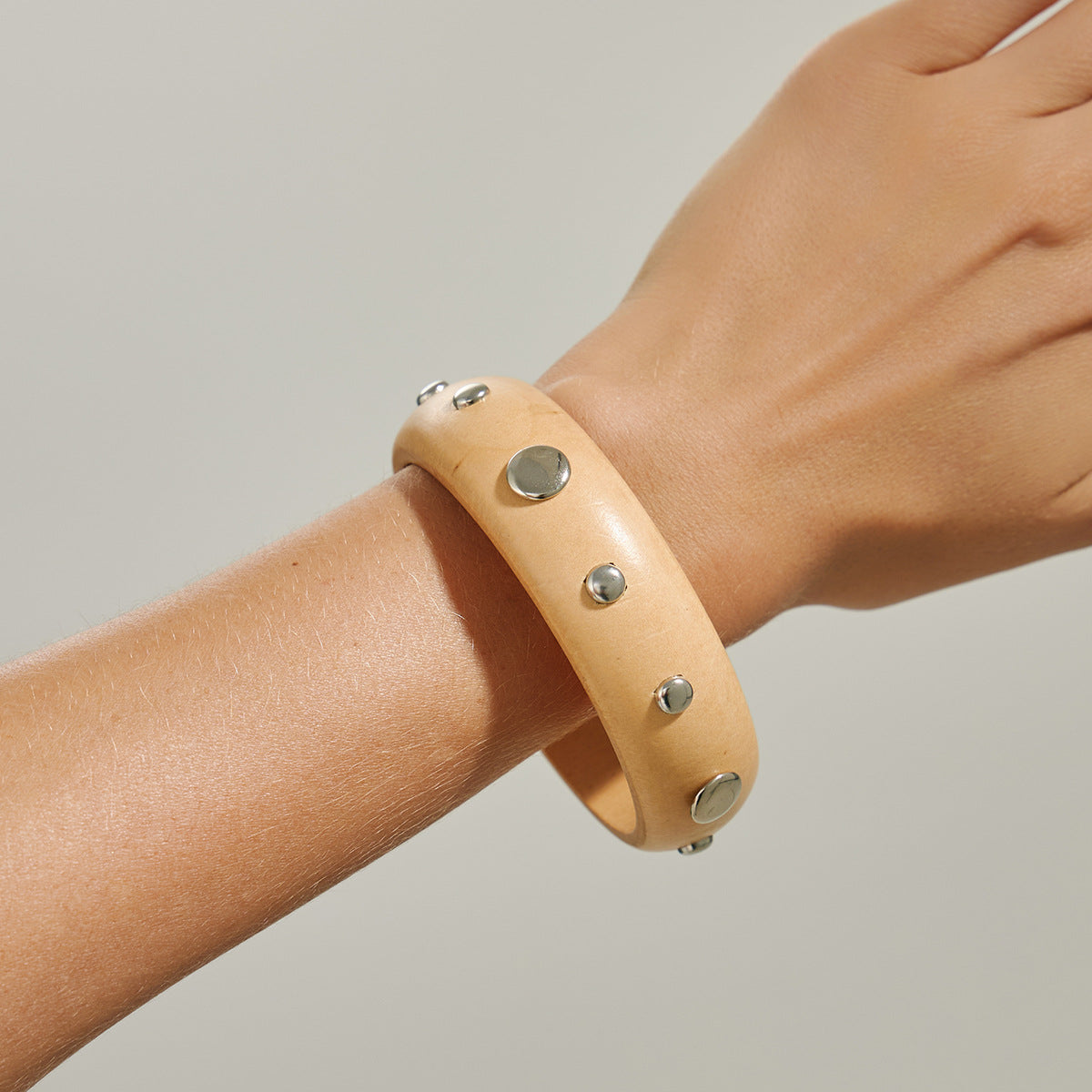 Vintage Ethnic Round Wood Cuff Bracelet Handmade