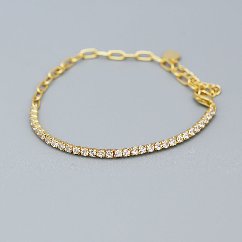 Bracciale da donna in argento sterling 925 placcato con zirconi cubici, lusso minimalista