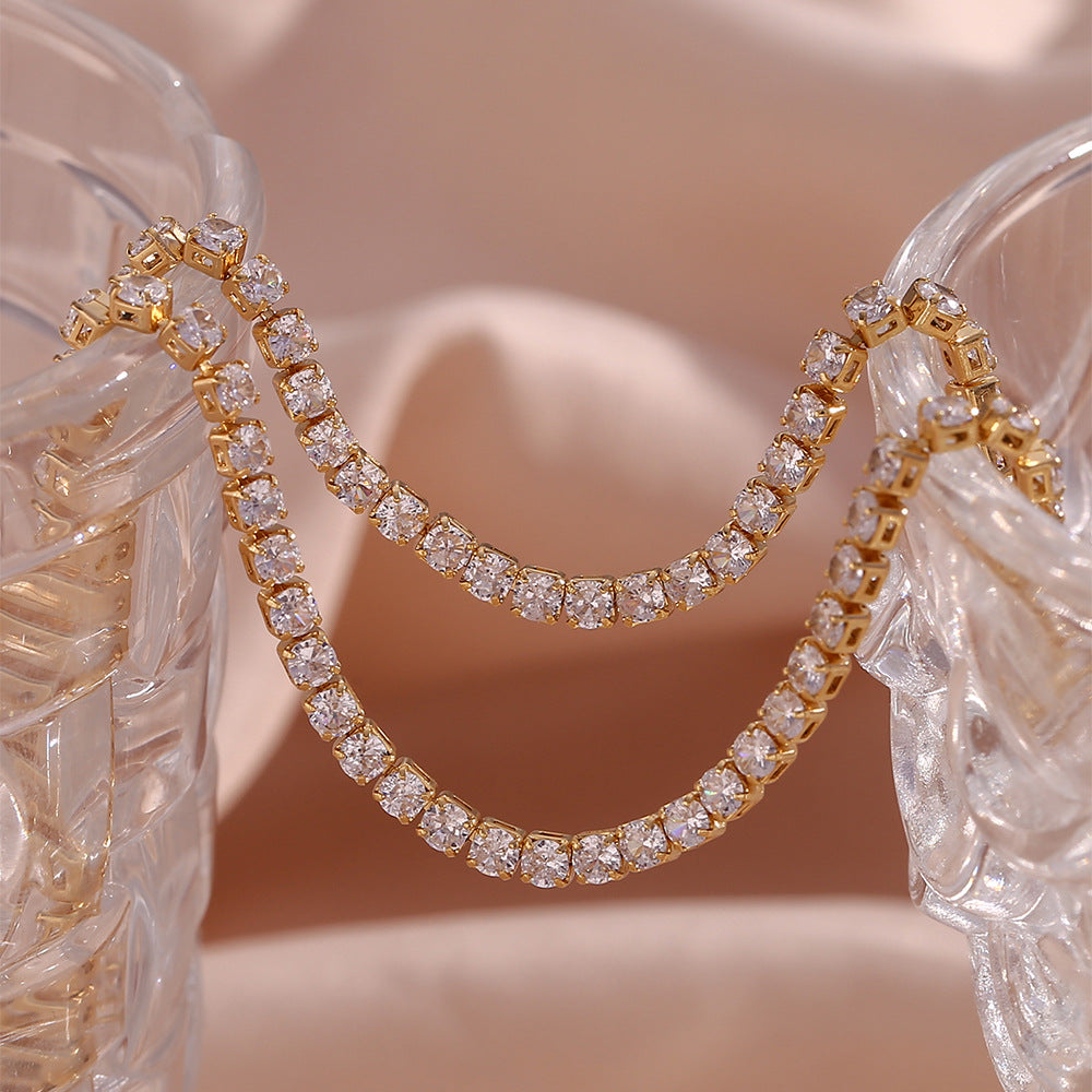 Minimalist Geometric Copper Necklace with 18K Gold Plating and Micro-Paved Zirconia for Women