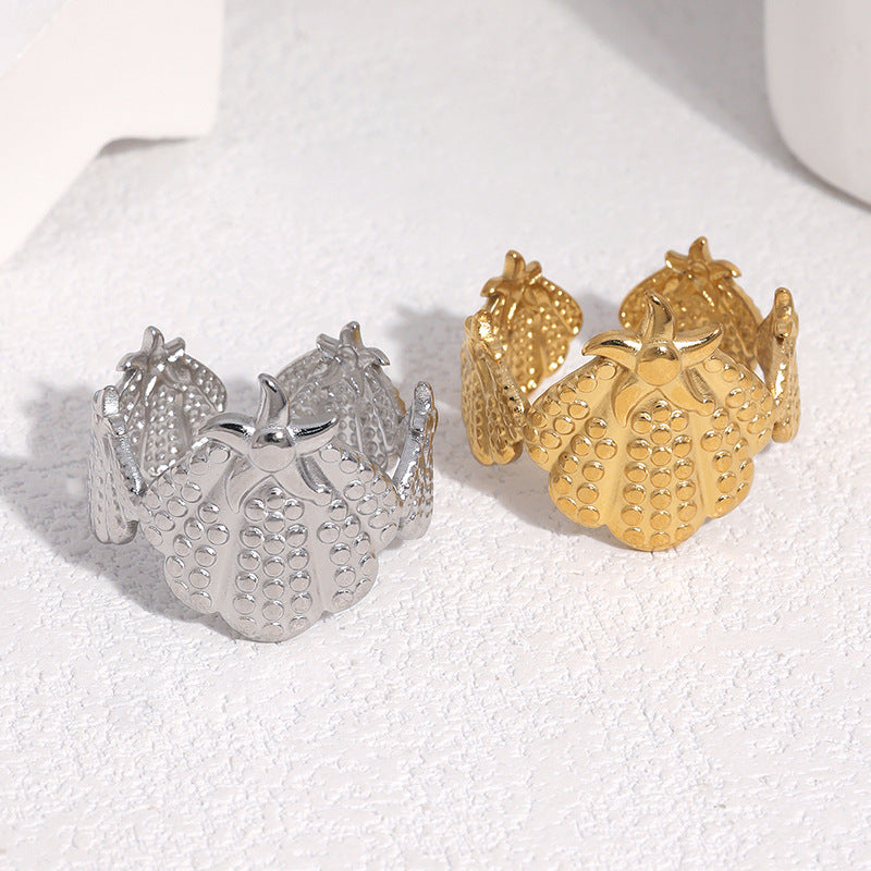 Gold Plated Stainless Steel Shell Starfish Ring for Women