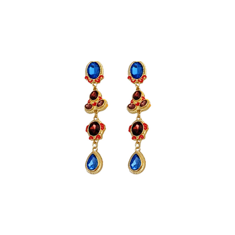 Vintage-Style Geometric Drop Earrings with Rhinestone Inlay on Silver-Plated Alloy Base and Stainless Steel Posts
