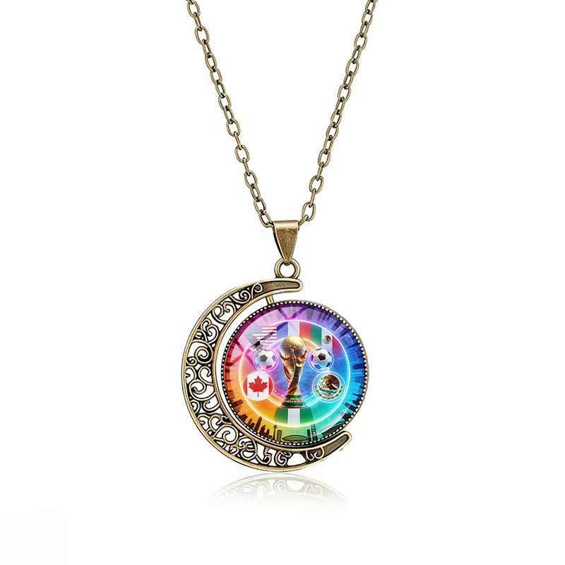 Casual Double-Sided Rotating Moon Geometric Crystal Pendant Plated Alloy Necklace Unisex Multi-Layer Cable Chain
