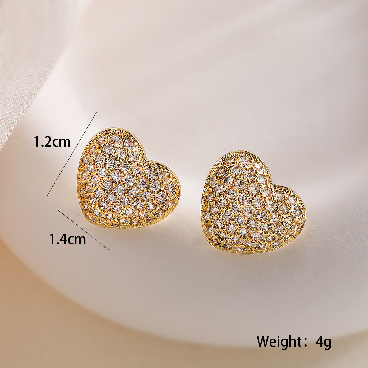 Orecchini da donna minimalisti a cuore geometrico in rame placcato oro 18K con intarsio di zirconi