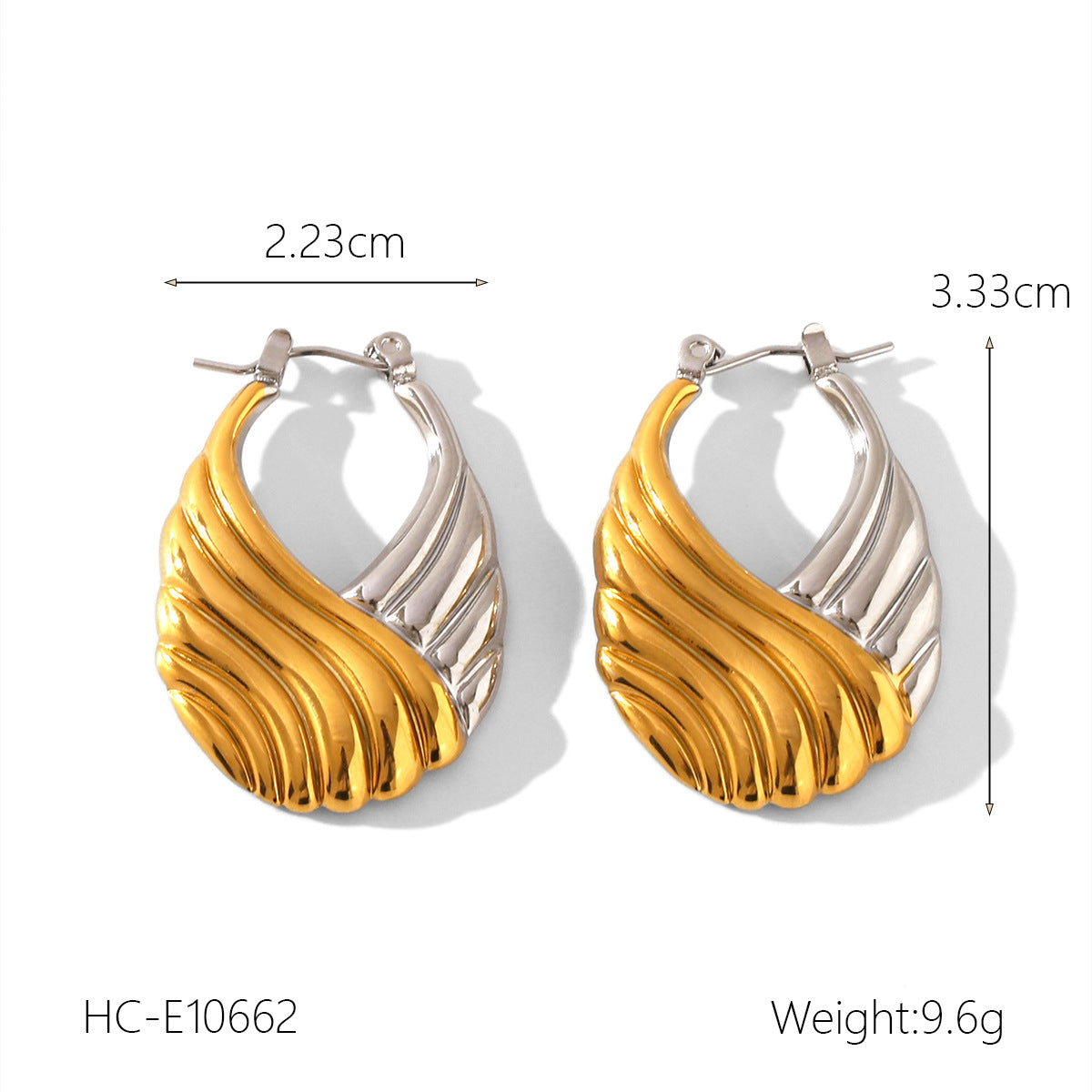 Orecchini a perno da donna in acciaio inossidabile con texture geometrica, placcatura in oro e argento e design a stella a cinque punte