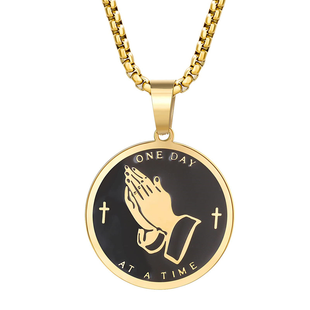 Hip Hop Style Geometric Round Stainless Steel Pendant Necklace with Plated Titanium Steel Charm for Unisex