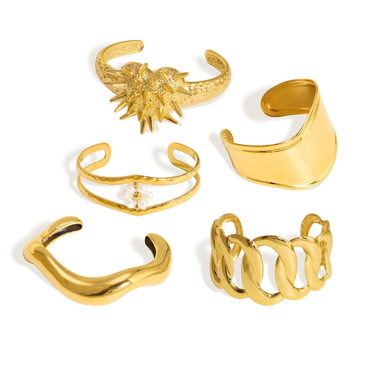 Minimalist Geometric Stainless Steel Wide Cuff Bracelet with 18K Vacuum Plating for Women