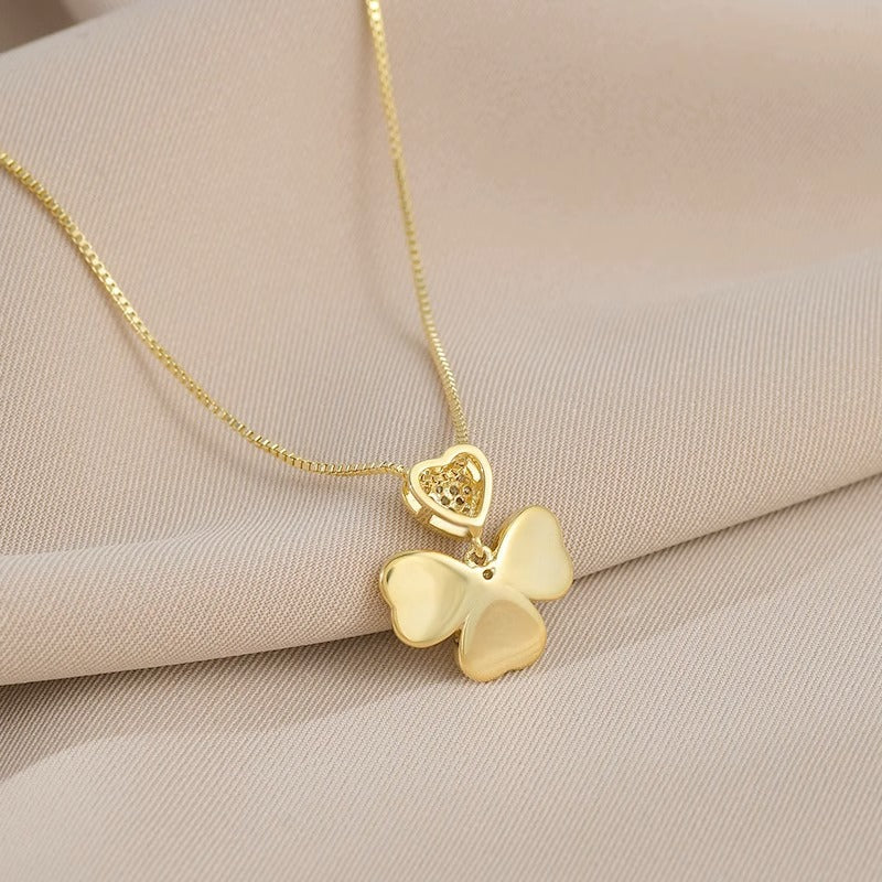 Gold Plated Micro-set Cubic Zirconia Cat's Eye Heart Titanium Steel Collarbone Necklace