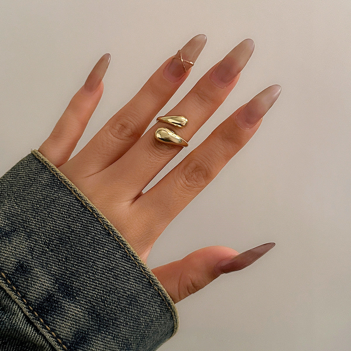 Geometric Plated Zinc Alloy Ring Set for Women