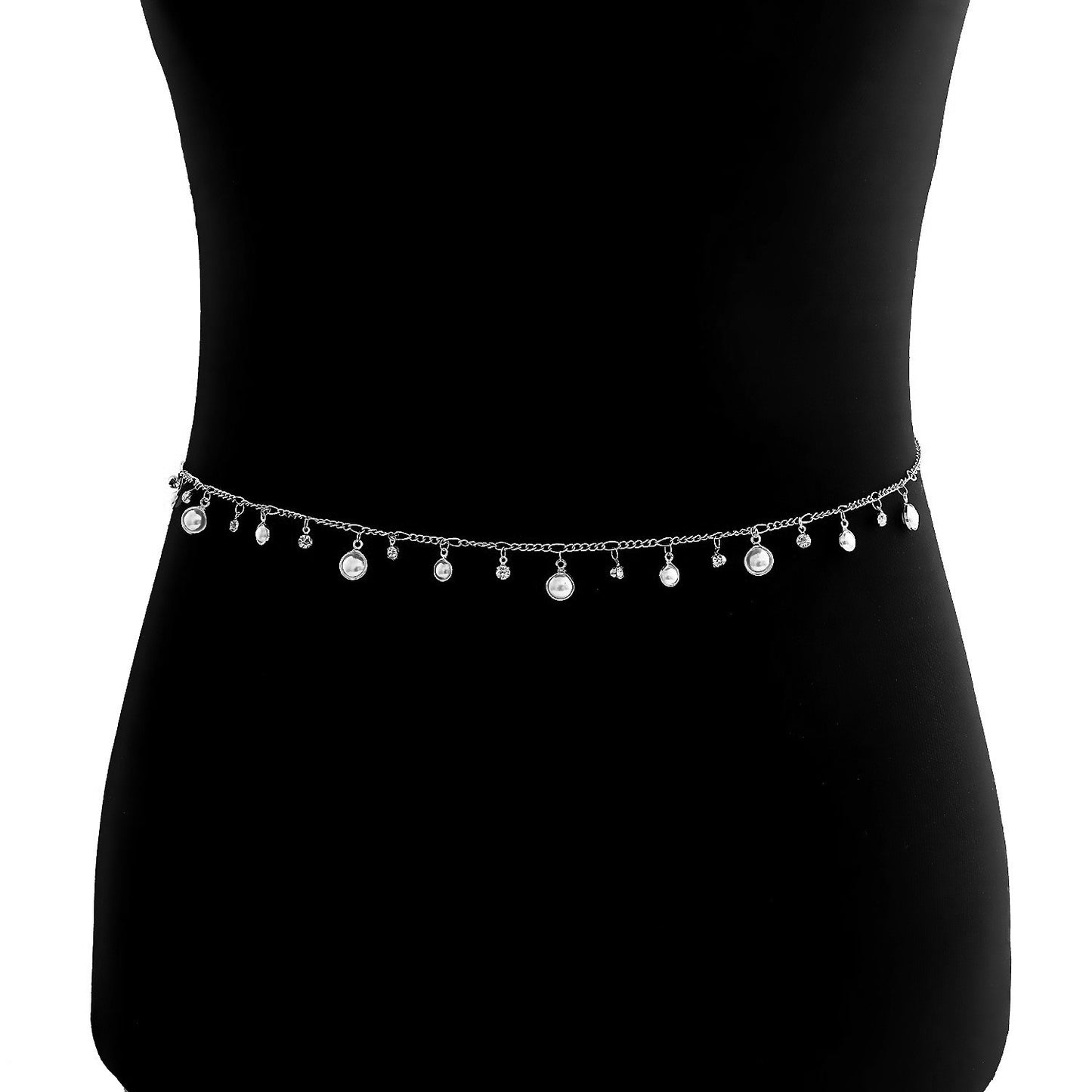Punk Style Fringe Pearl-Look Zircon Pendant Waist Chain for Women in Metal