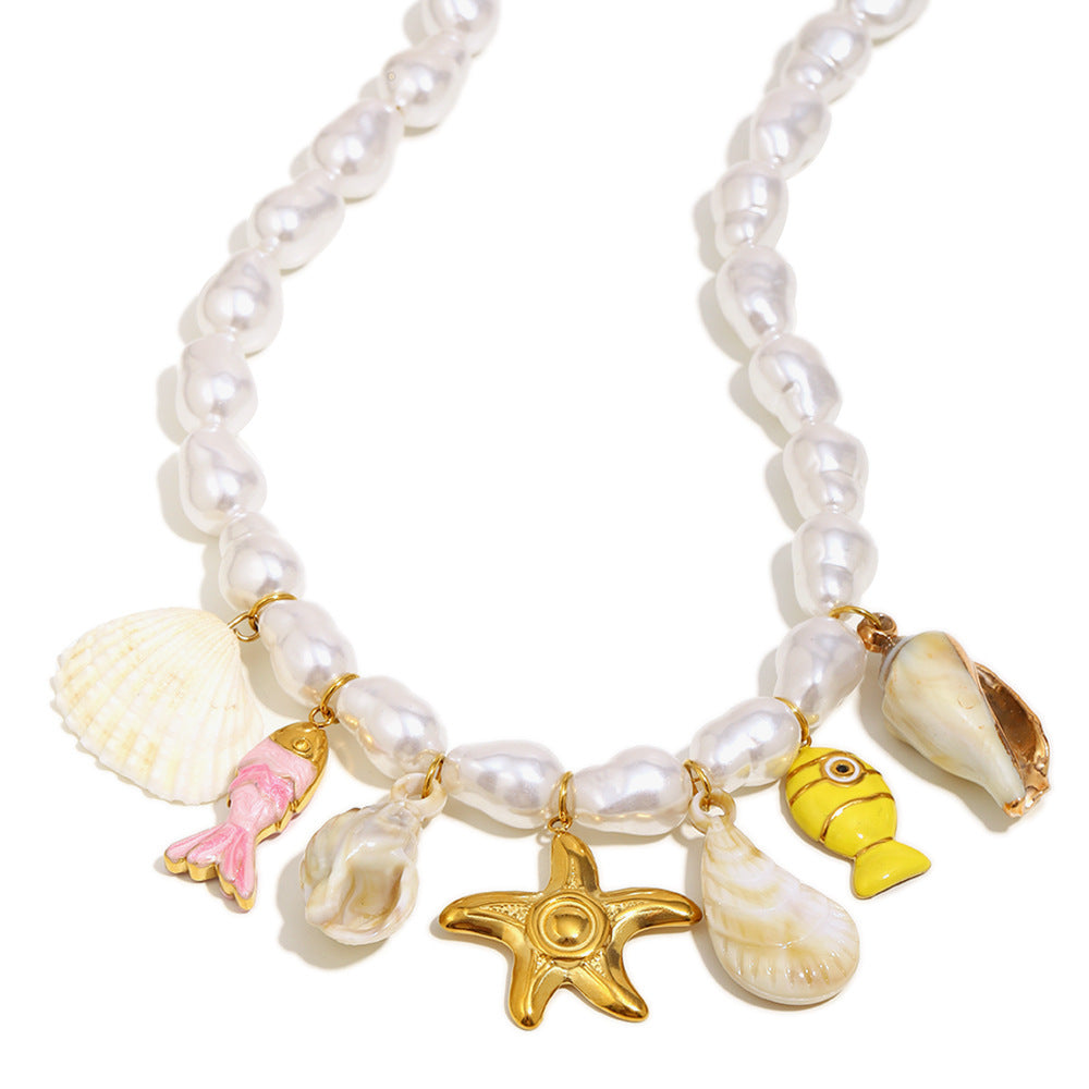 Collana con Pendente Minimalista a Stella Marina Barocca in Acciaio Inossidabile Placcato Oro 18K da Donna