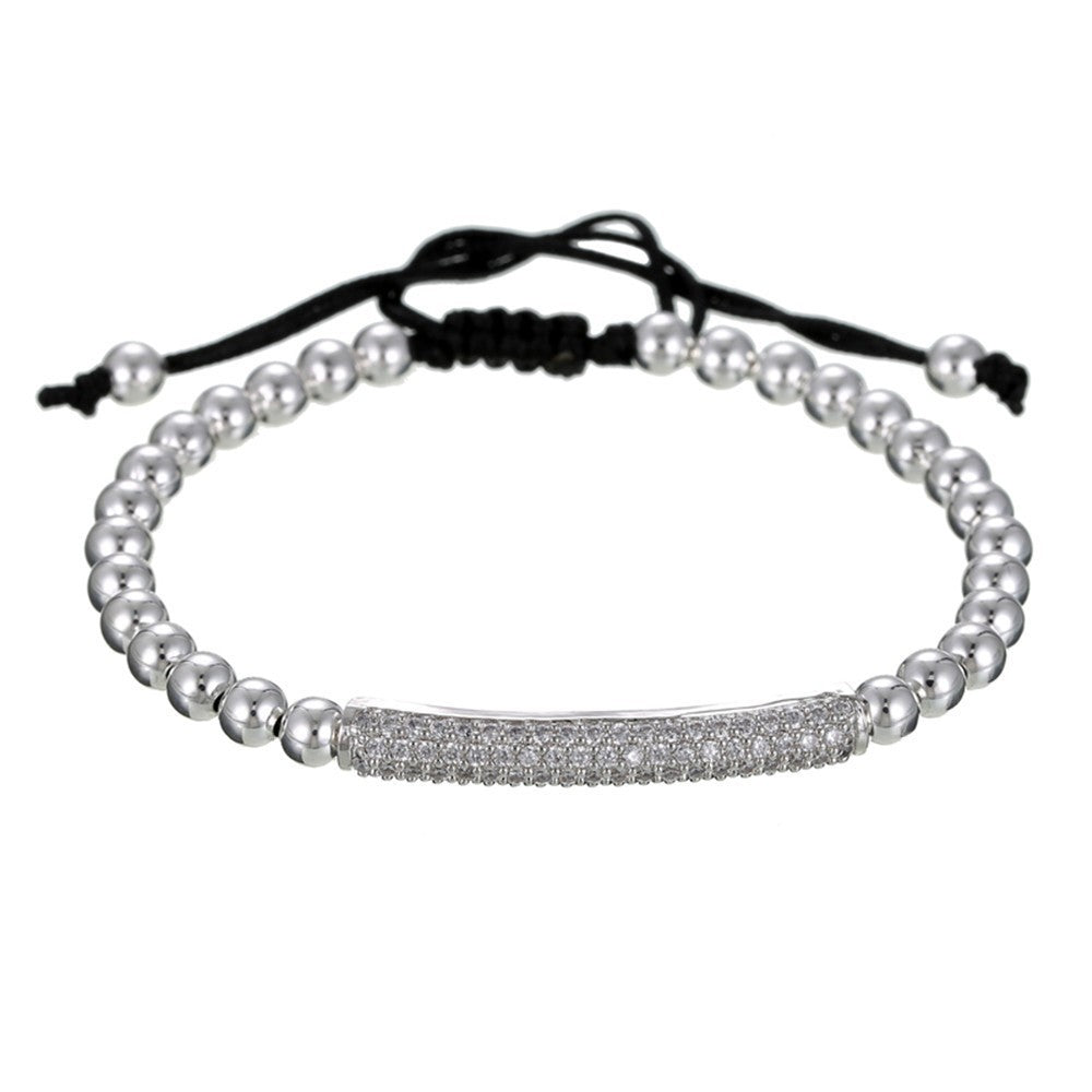 Minimalist Geometric Brass Beaded Cubic Zirconia Wheel Bracelet Unisex