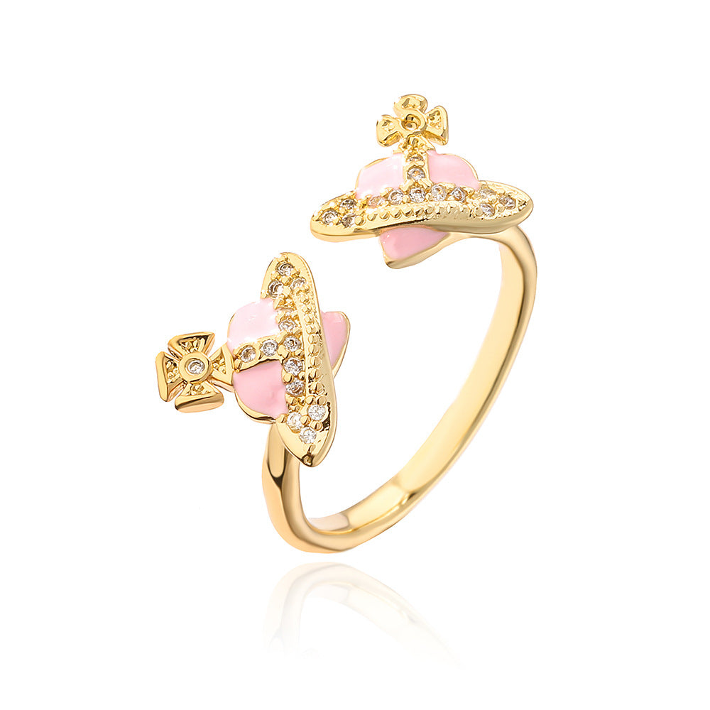 Irregular Geometric Copper Ring with 18K Gold Plating and Enamel Finish for Women