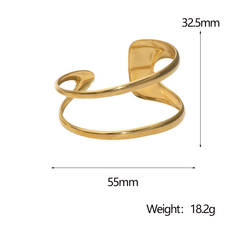 Minimalist Stainless Steel Adjustable Bracelet for Women with 18K Gold Plating Titanium Steel Finish Geometric Ring Design