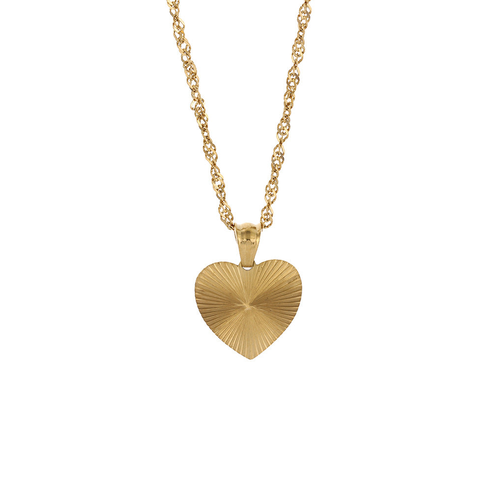 Fashion Vintage Light Luxury Heart Shape Necklace 18K Plated Stainless Steel Striped Pendant for Women