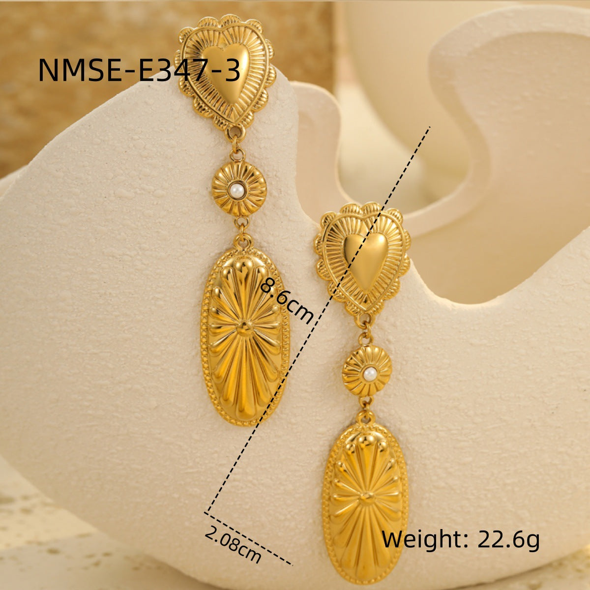 Elegante collar de acero inoxidable geométrico con borlas y corazón, chapado en oro de 18 quilates, para mujer