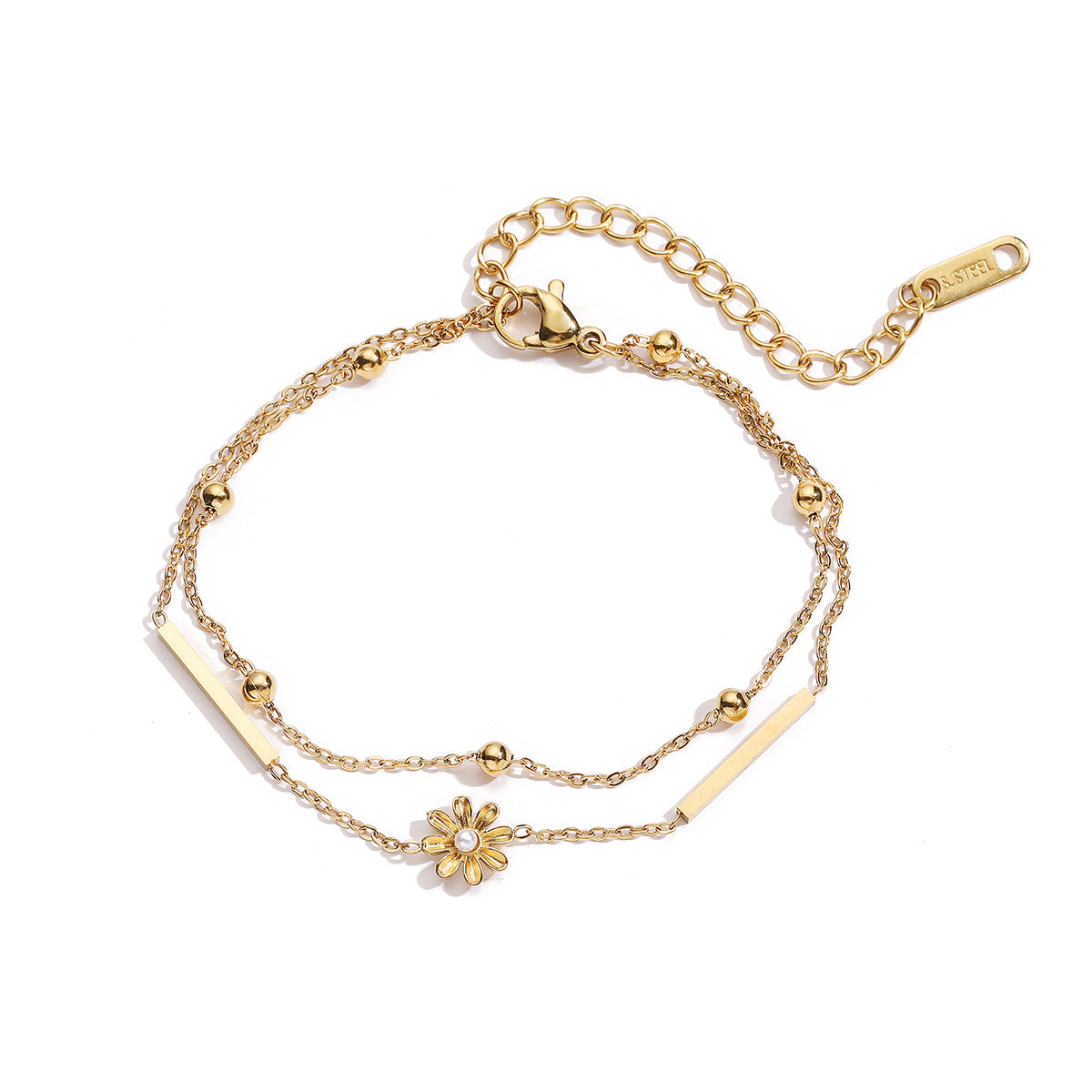 Minimalist Luxury 18K Gold Plated Geometric Stainless Steel Bracelet with Cubic Zirconia for Women