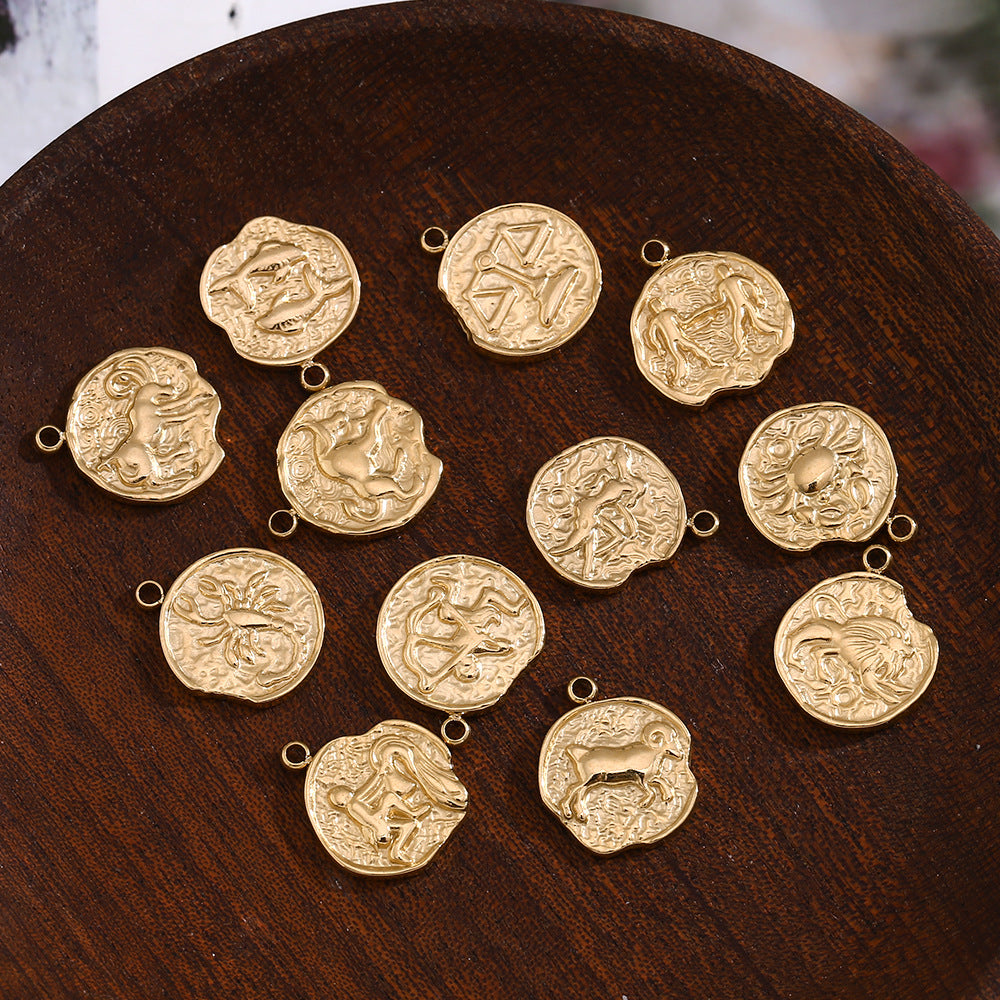Vintage-Style Zodiac Pendant for Women Stainless Steel with 14K Gold Plating Heart-Shaped Constellation Design