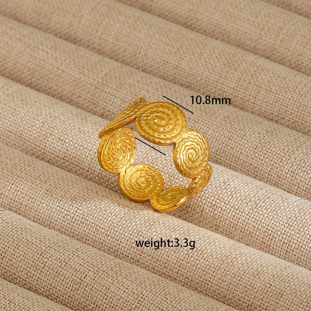 Anello aperto da donna in acciaio al titanio con forma geometrica e a cuore, stile INS, con finitura placcata