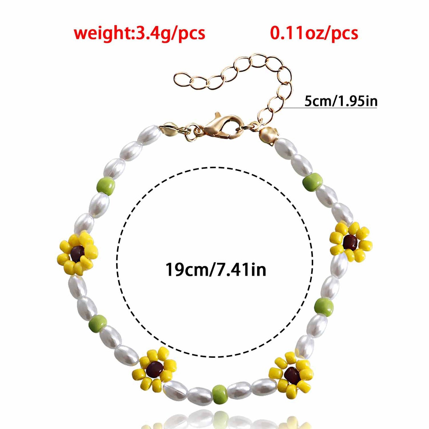 Bohemian Style Daisy Flower Beaded Bracelet for Women with Alloy Base and Electroplated Finish