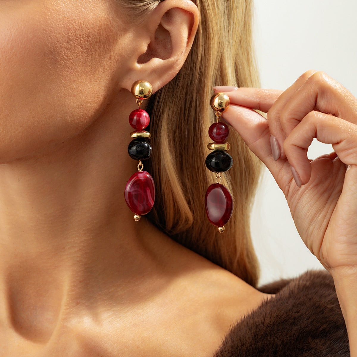Vintage Bohemian Geometric Oval Gradient Resin Earrings for Women