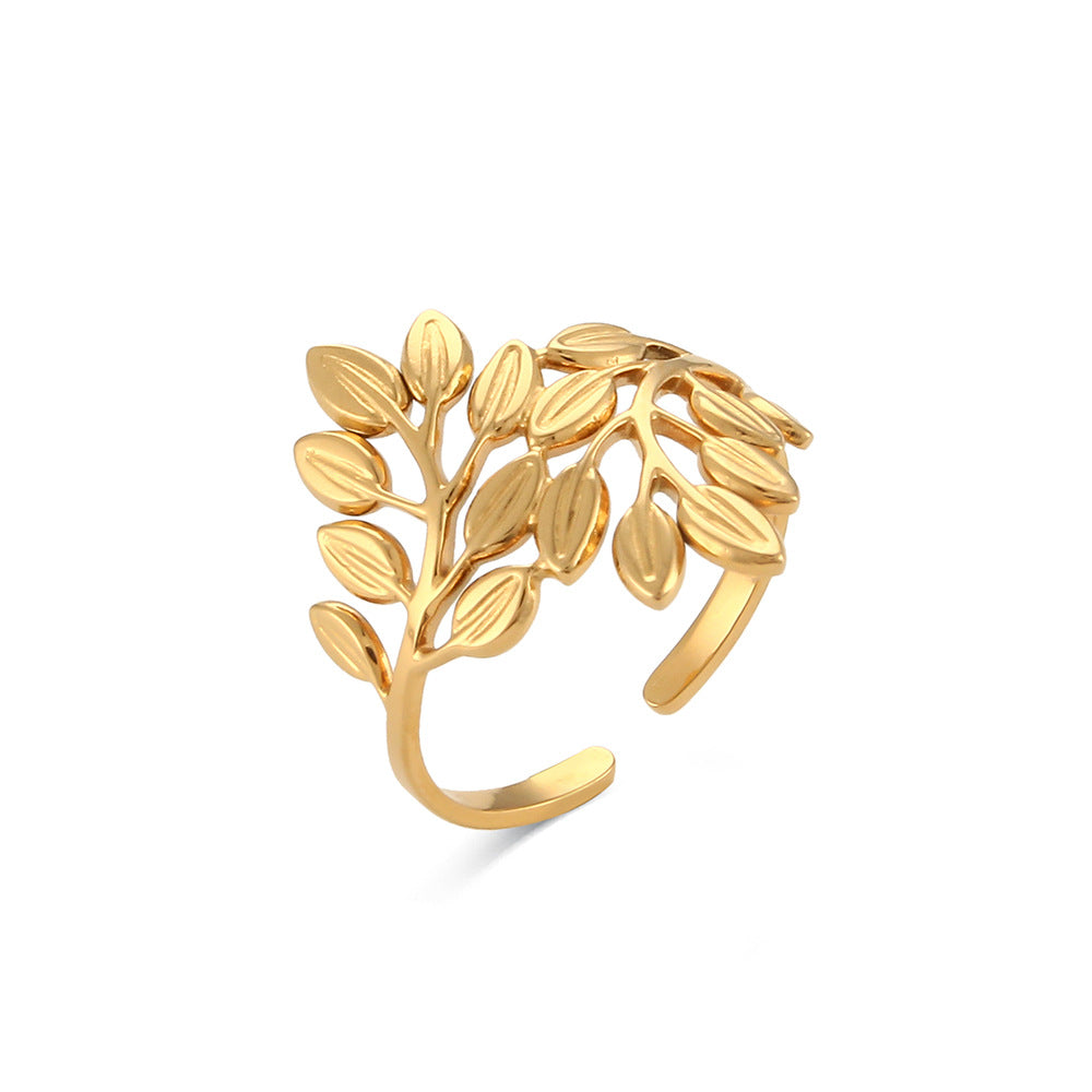 Fashion Geometric Open Adjustable Ring 18K Gold Plated Stainless Steel for Women