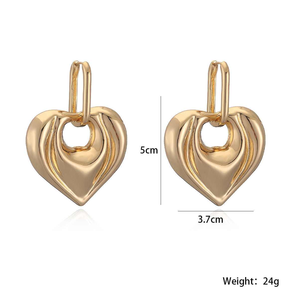 Minimalist 18K Gold Plated Brass Geometric Heart Earrings for Women