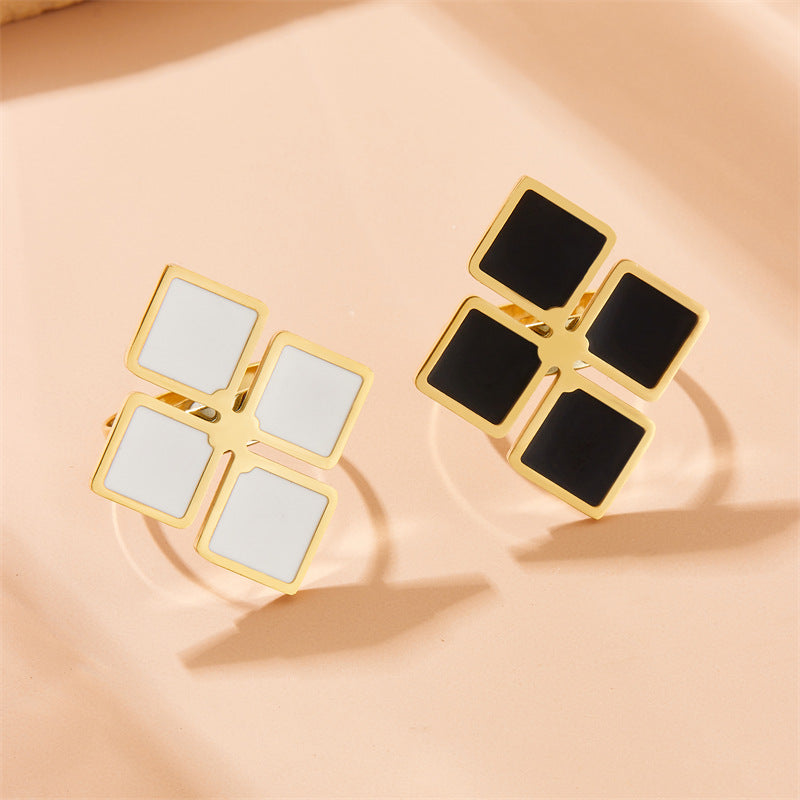 Set di collana, anello e orecchini a strati geometrici quadrati in acciaio inossidabile, lusso minimalista