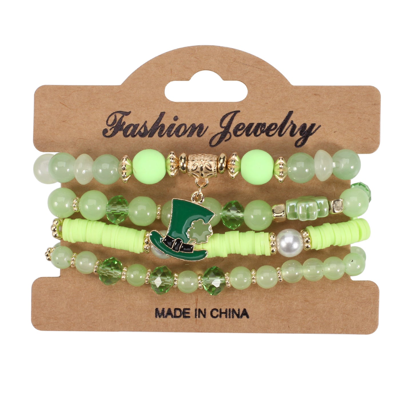 Unisex St. Patrick's Day Clover Leaf Crystal Stretch Bracelet