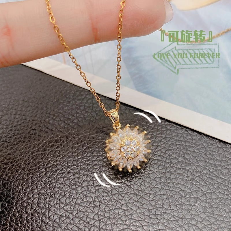 Minimalist Sunflower Pendant Necklace in Titanium Steel with Plated Finish for Unisex Wear