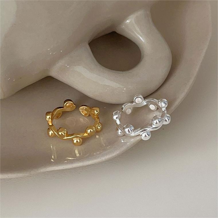 Sweet Minimalist Heart-Shaped 925 Sterling Silver Ring with Beveled Square Beads for Women