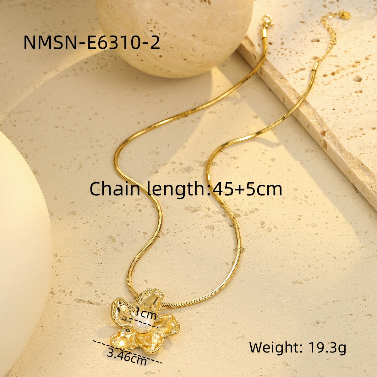 Fashion 18K Gold Plated Stainless Steel Floral Geometric Pendant Necklace Snake Chain for Women