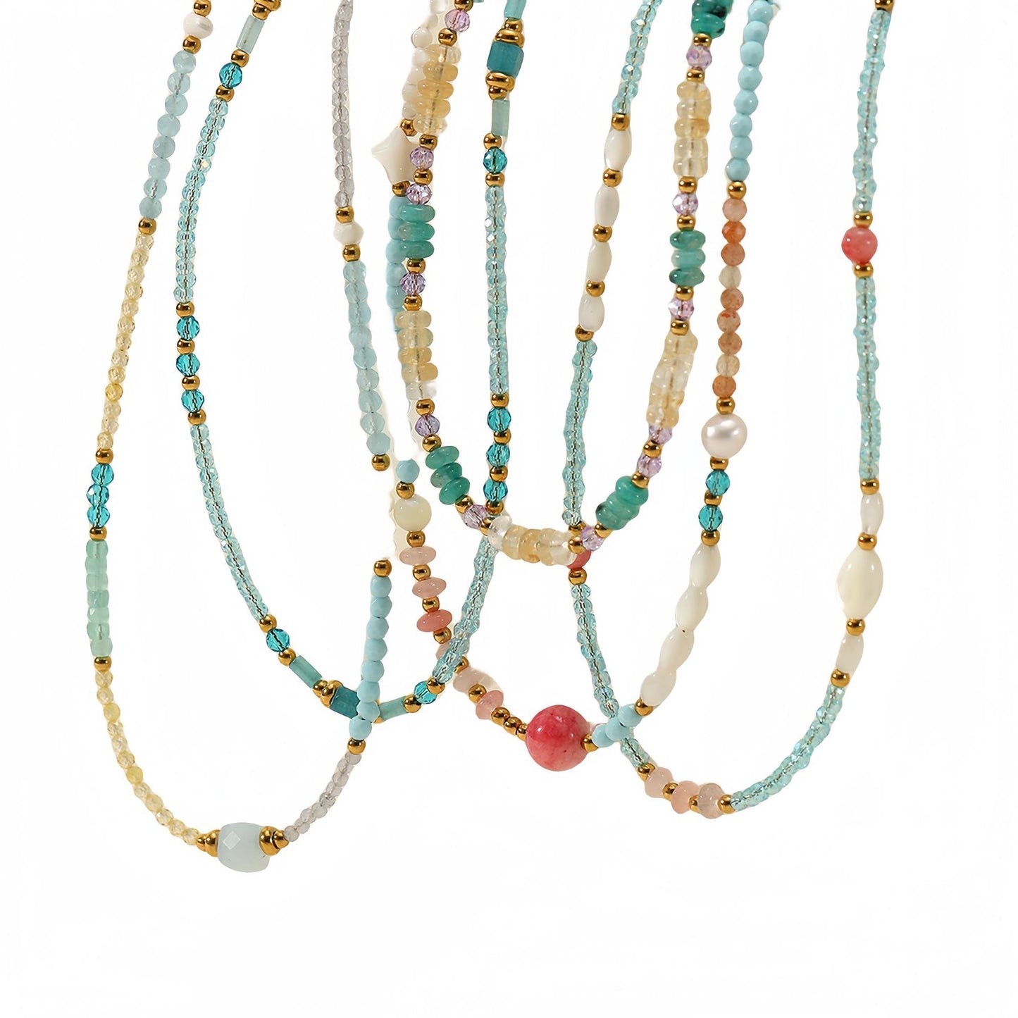 Collar de acero de titanio con abalorios de piedra natural azul geométrica de lujo con colgante de perla de agua dulce y acabado galvanizado