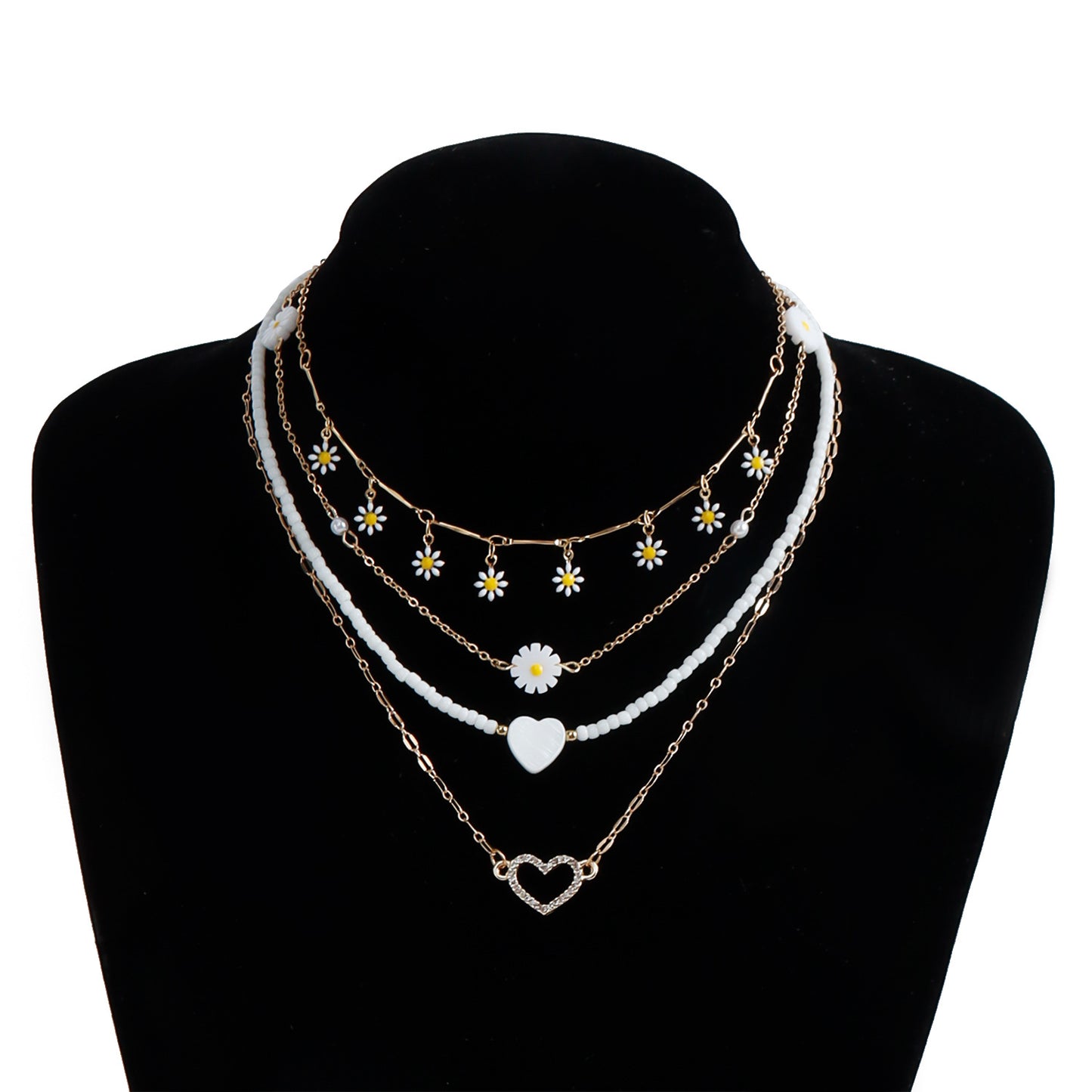 Collar de aleación de mujer con forma de corazón, multicapa, chapado, a la moda