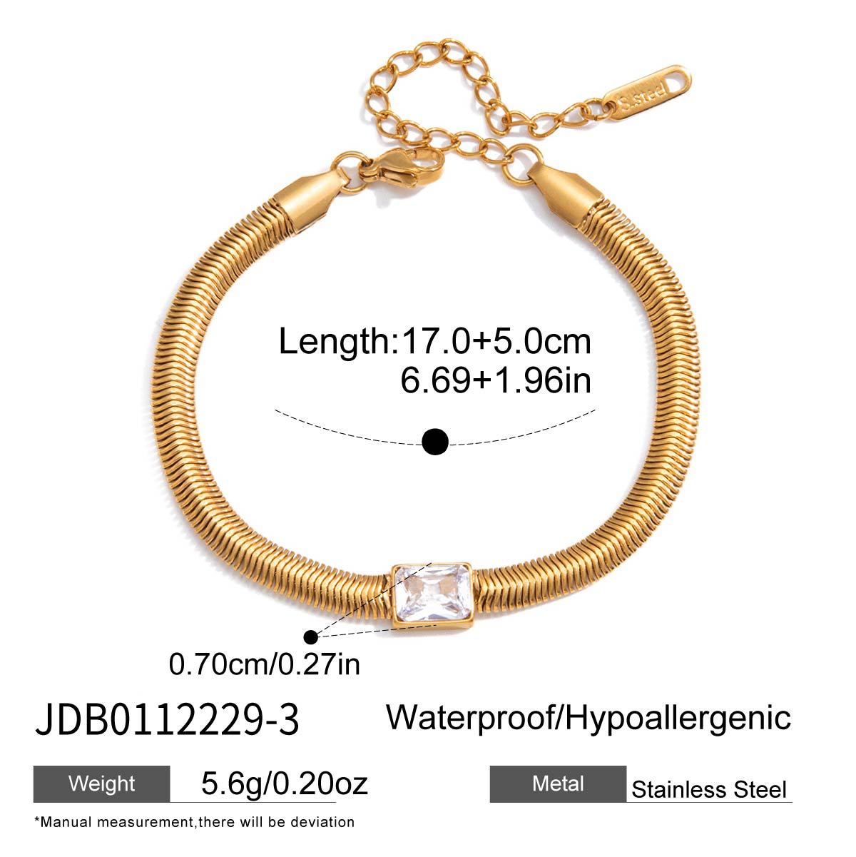 Elegant Geometric Stainless Steel Cubic Zirconia Snake Chain Bracelet for Women