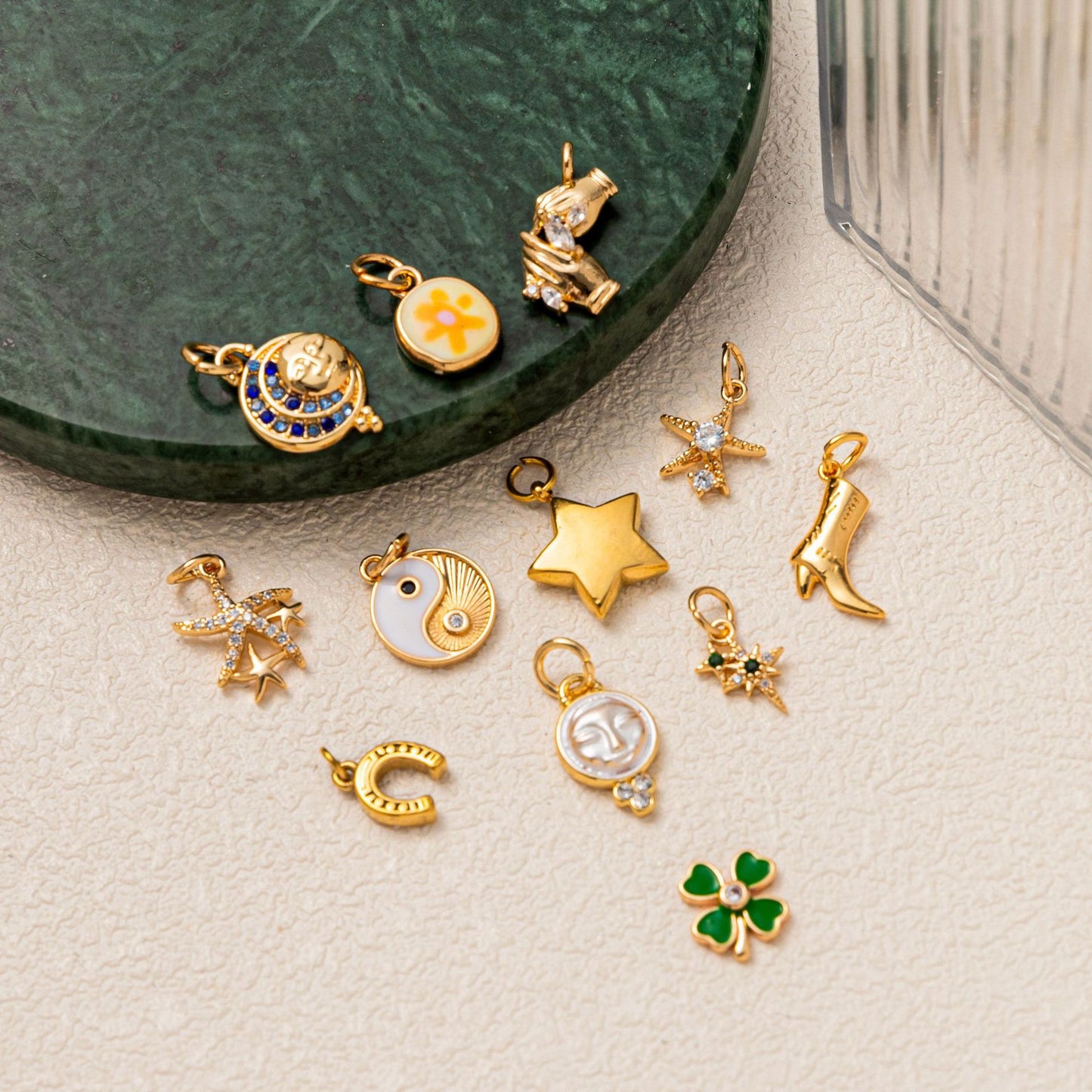 Minimalist Luxury 18K Gold Plated Starfish Clover Diamond Brass Pendant Necklace with Cable Chain