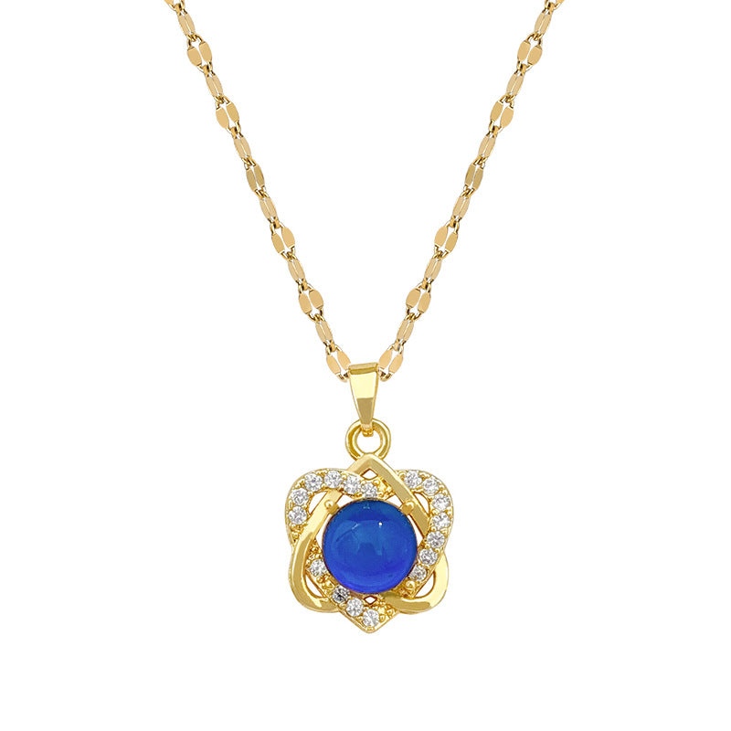 Sweet Geometric Heart Titanium Steel Necklace with Rhinestone and Brass Pendant for Unisex