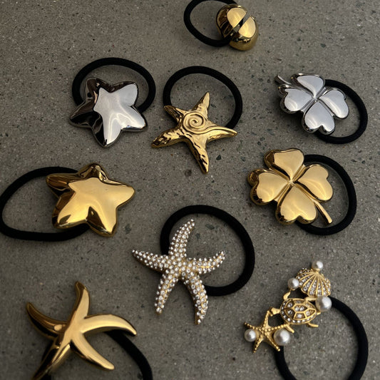 Stylish Star-Shaped Stainless Steel Hair Tie with Plated Finish for Ponytail, Fashion-Forward and Elastic