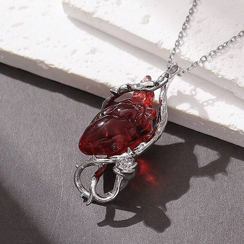 Collar vintage gótico punk con colgante de espina y corazón, diseño geométrico de aleación, acabado galvanizado, joyería de moda unisex para Halloween