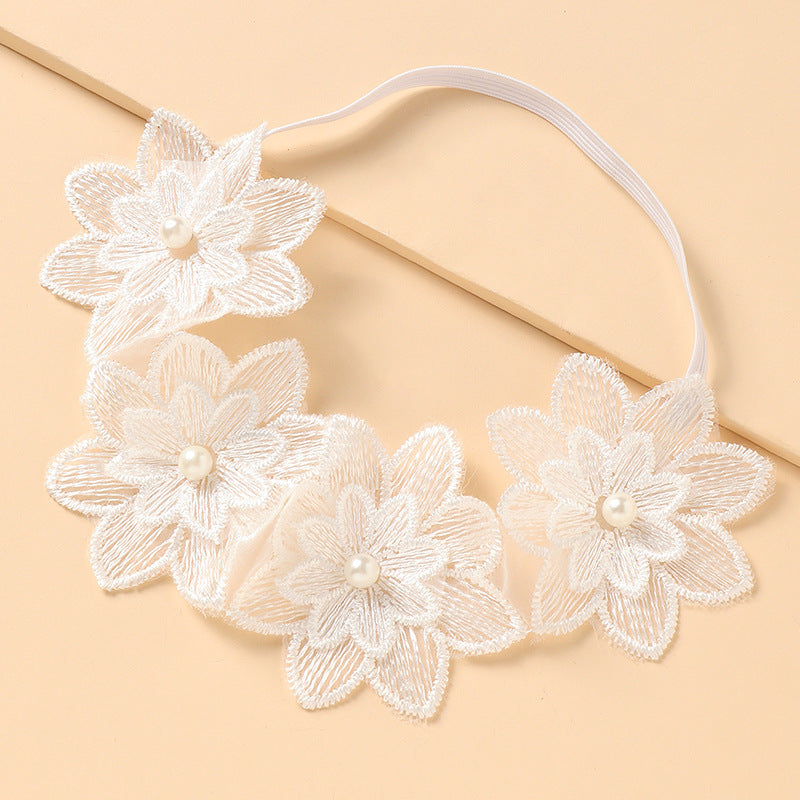 Set di Graziosi Cerchietti Minimalisti per Bambini con Cinque Fiori in Chiffon Bianco