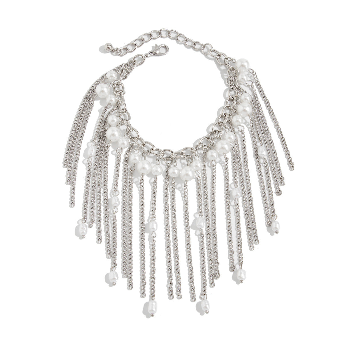 Minimalist Elegant Geometric Round Pearl Plated Iron Brass Long Chain Tassel Bracelet for Women