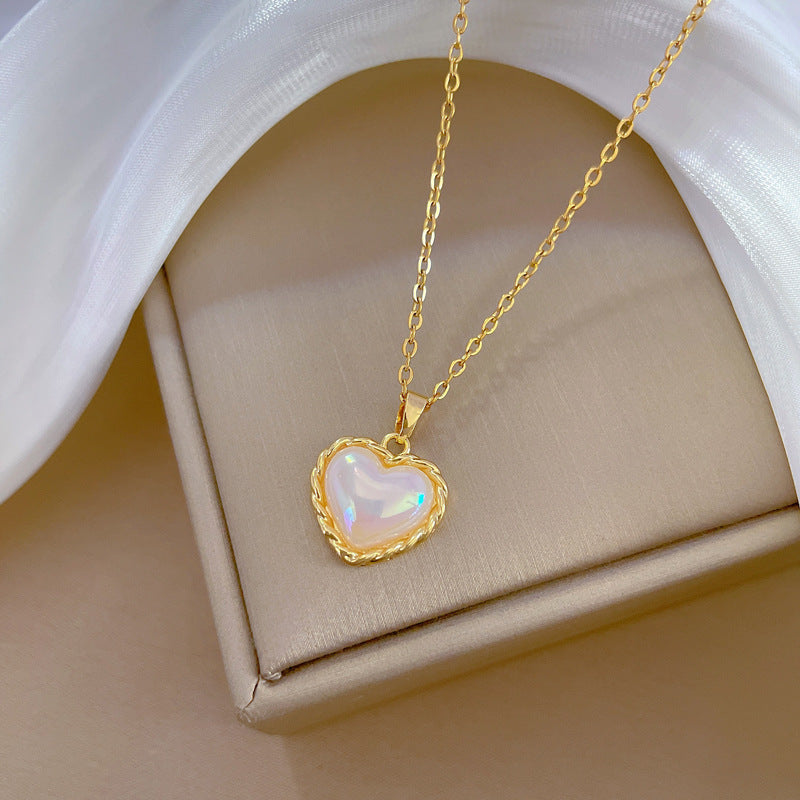 Collana Pendente Sirena Cuore Minimalista per Donne e Uomini in Acciaio Inossidabile Delicata Catena con Strass