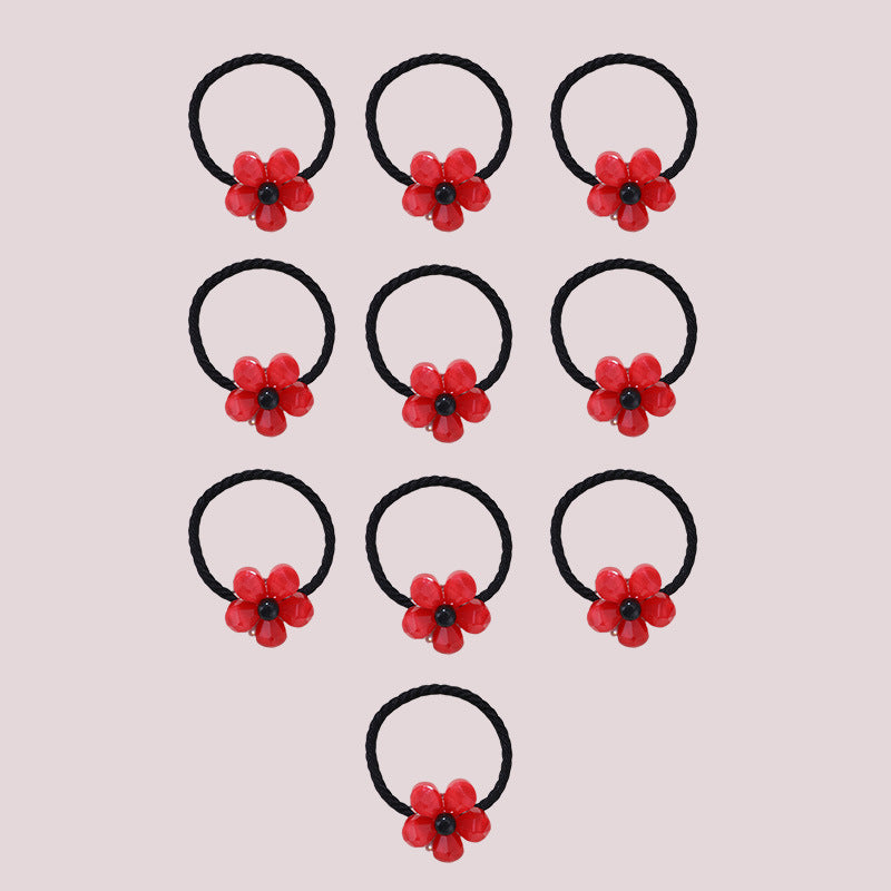Coletero Floral Minimalista para Niñas - Gomas de Pelo de Punto de Algodón con Estampado de Cerezas y Margaritas en Colores Pastel Macaron