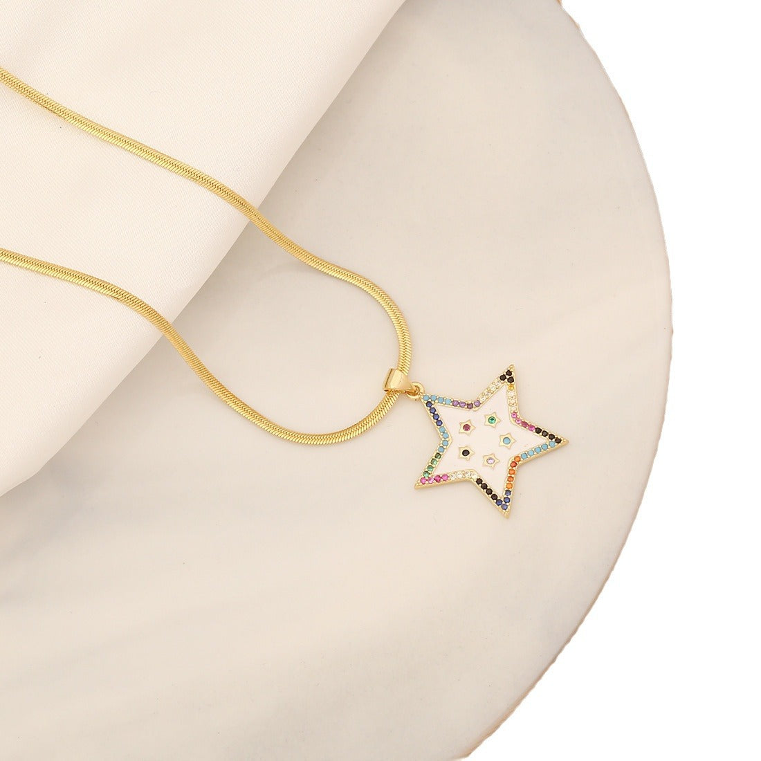 Handmade Heart and Star Shaped Natural Stone Necklace in Copper Pendant on Stainless Steel Clavicle Chain for Women