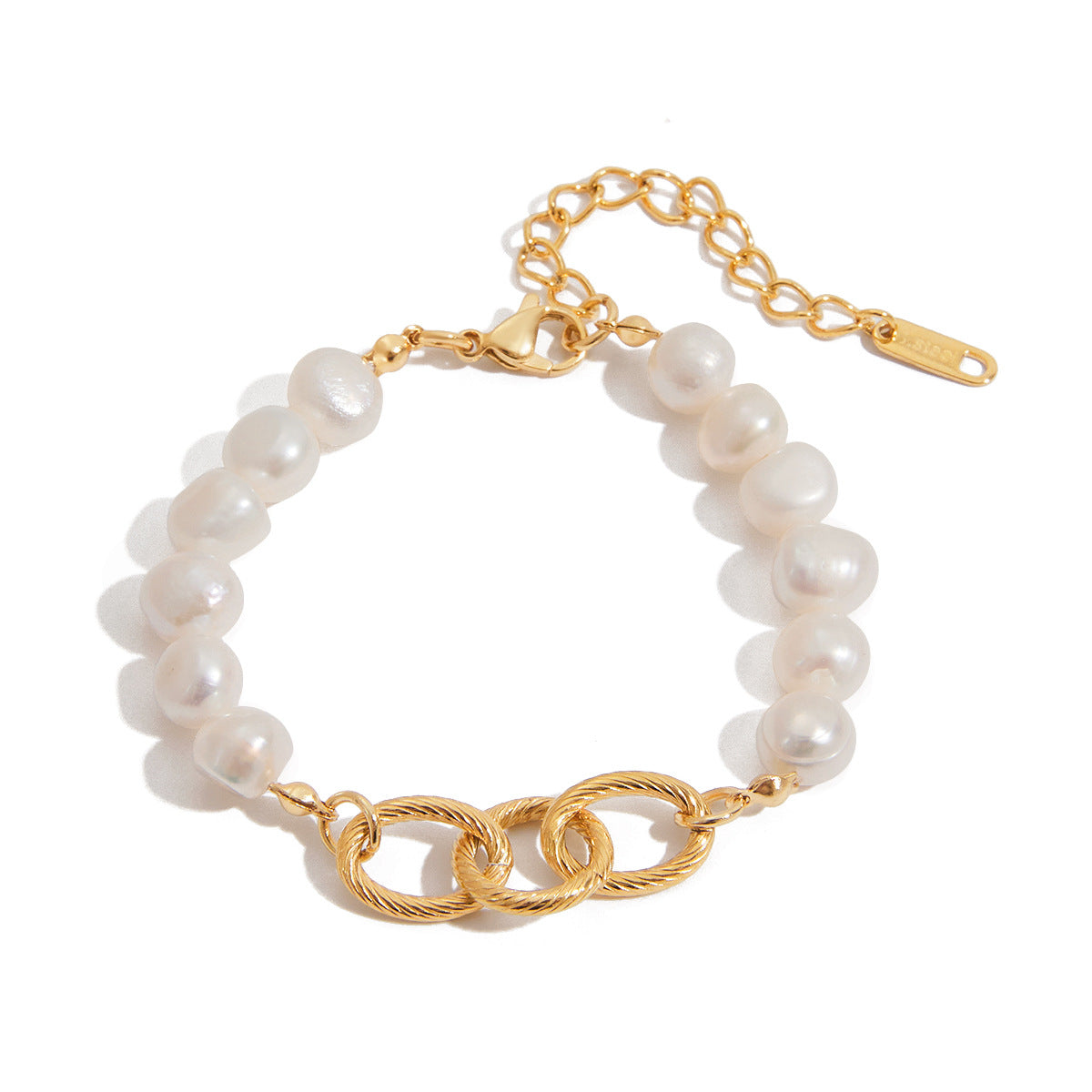 Elegant 18K Gold Plated Geometric Stainless Steel Bracelet with Pearl Inlay for Women