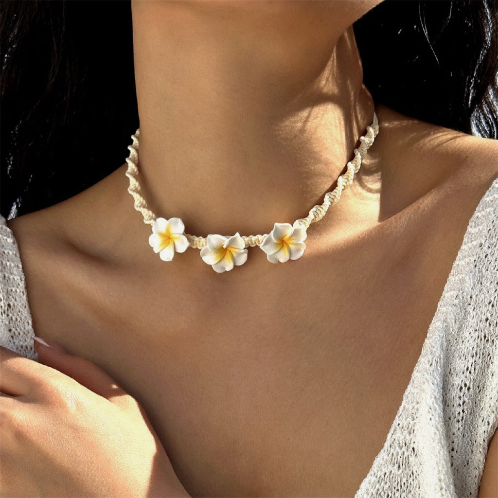 Elegante collar y pulsera de resina floral bohemia con cadena de cable para mujer