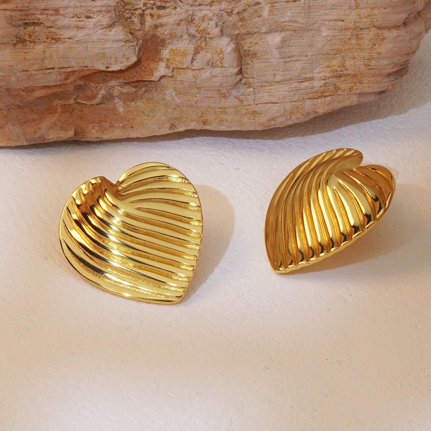 Textured Heart Plated Stainless Steel Earrings for Women