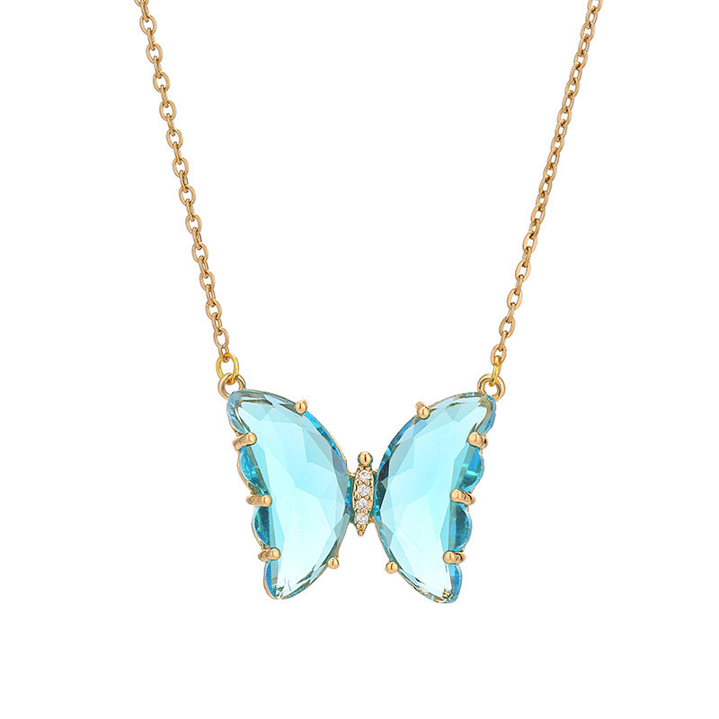 Collana da donna in acciaio al titanio con strass a forma di farfalla, minimalista e dolce catena per clavicola