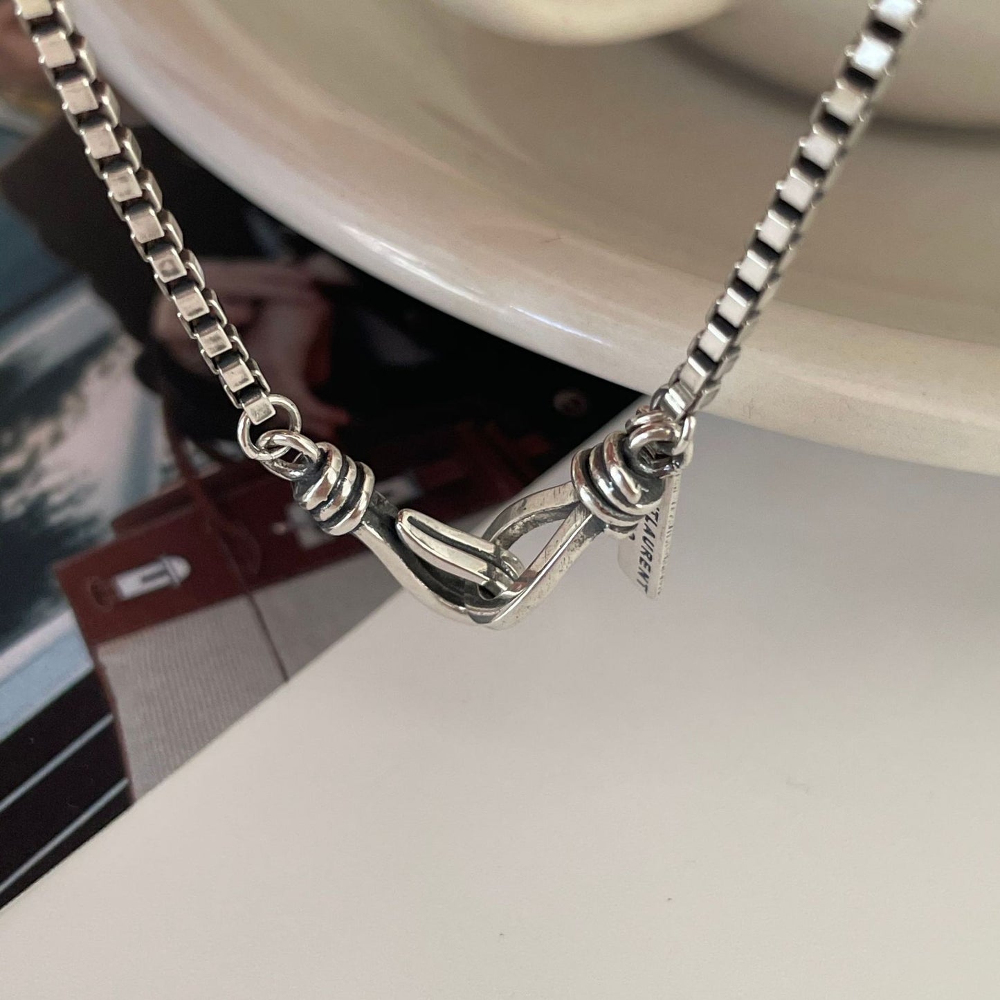 Vintage 925 Sterling Silver Geometric Letter Box Chain Bracelet for Women