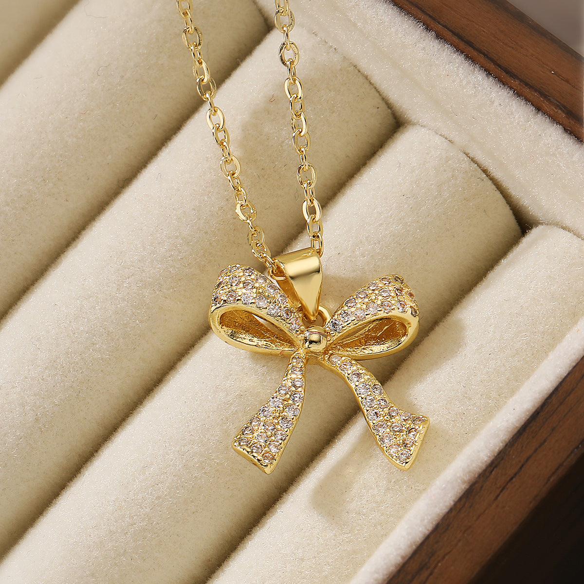 Minimalist Bow-Shaped Copper Necklace with Real Gold Plating for Women